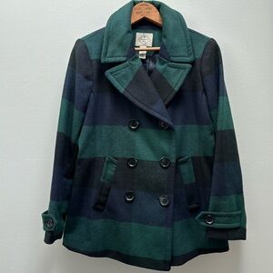 St. John’s Bay, PS, Green/ Navy Plaid Double Breasted Pea Coat